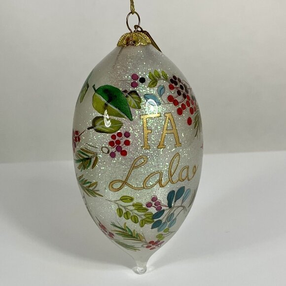Pier One 1 Imports Fa La La 2017 Hand Painted Glass Christmas Ornament Bulb - Picture 2 of 6